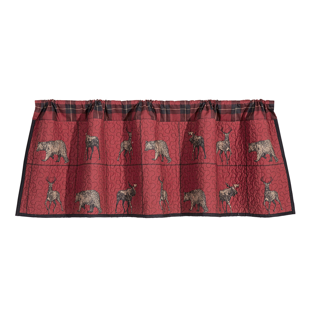 Hiend Accents Quilted Woodland Plaid Valance - Cozy Rustic Decor For Your Kitchen With Charming Lodge Style Red,Navy  Ql1888vl
