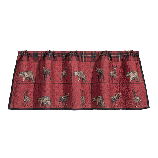 Hiend Accents Quilted Woodland Plaid Valance - Cozy Rustic Decor For Your Kitchen With Charming Lodge Style Red,Navy  Ql1888vl