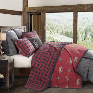 Hiend Accents Woodland Plaid Reversible Quilt Set - Cozy Charm With Whimsical Creatures And Rustic Elegance Red,Navy Face And Back, 100% Cotton,Fill, 100% Polyester Ql1888-fq-oc