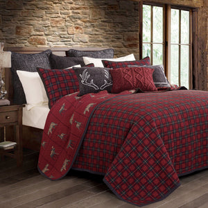 Hiend Accents Woodland Plaid Reversible Quilt Set - Cozy Charm With Whimsical Creatures And Rustic Elegance Red,Navy Face And Back, 100% Cotton,Fill, 100% Polyester Ql1888-fq-oc