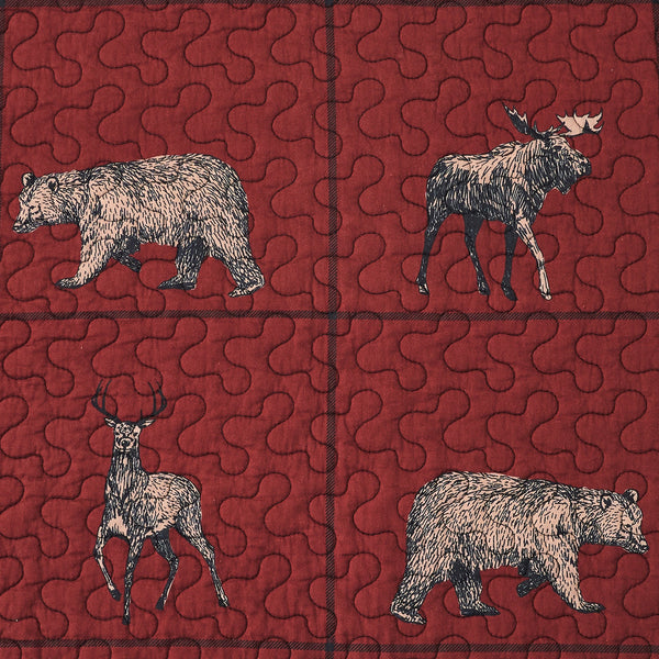 Hiend Accents Woodland Plaid Reversible Quilt Set - Cozy Charm With Whimsical Creatures And Rustic Elegance Red,Navy Face And Back, 100% Cotton,Fill, 100% Polyester Ql1888-fq-oc