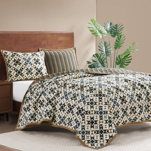 Hiend Accents Mosaic Reversible Quilt Set - Cozy Double-sided Bedding With Unique Patchwork Design And Comfort Multi Color Face And Back, 100% Polyester,Fill, 100% Polyester Ql2203-tw-na