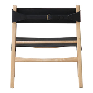 Moe's Home Kolding Chair - Elegant Mid-century Design With Soft Leather Sling Seat And Solid Ash Wood Frame Black Upholstery, 100% Top,Grain Buffalo Hide,Ash Wood Frame Qn-1028-02