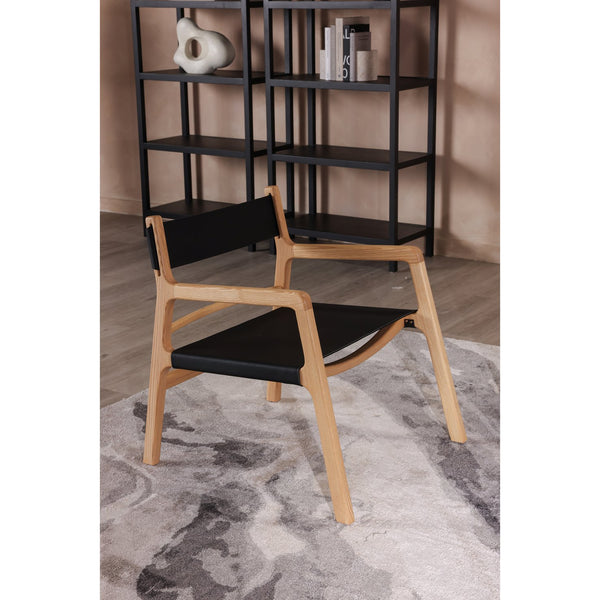 Moe's Home Kolding Chair - Elegant Mid-century Design With Soft Leather Sling Seat And Solid Ash Wood Frame Black Upholstery, 100% Top,Grain Buffalo Hide,Ash Wood Frame Qn-1028-02