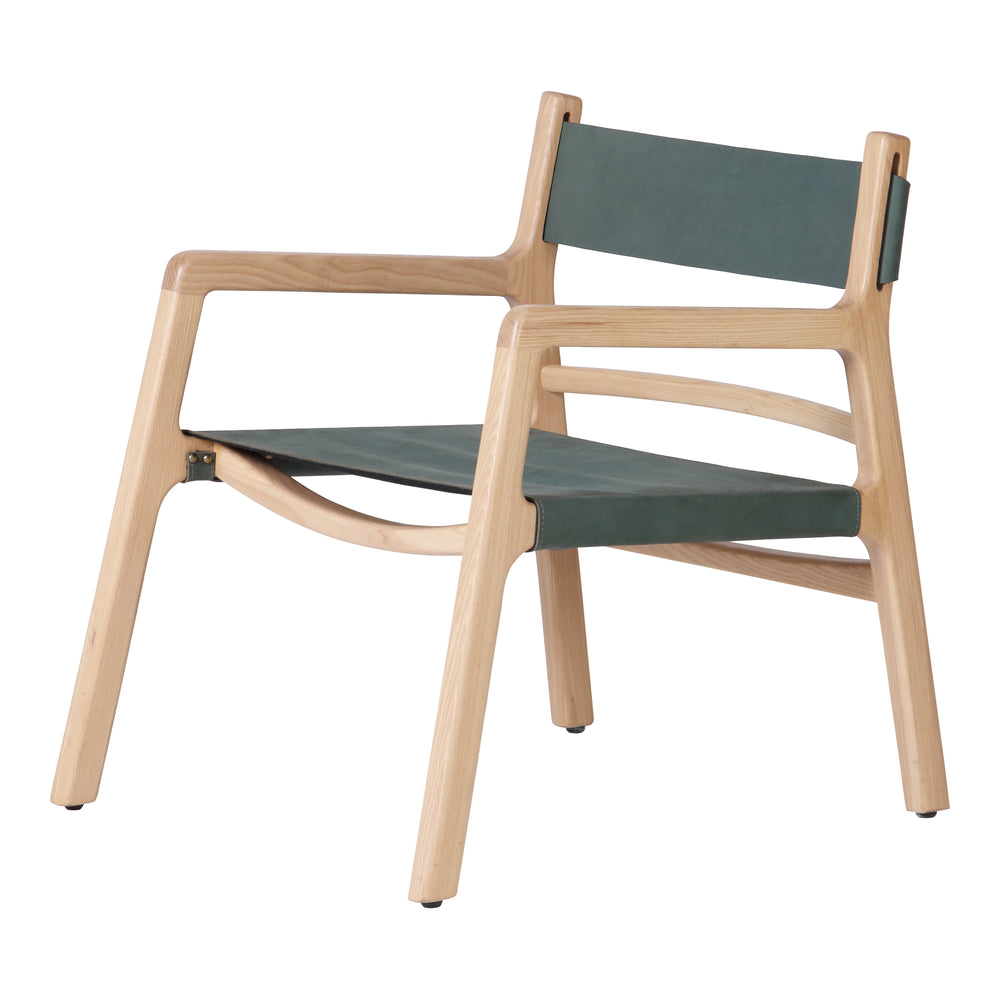 Moe's Home Kolding Chair - Elegant Mid-century Design With Soft Leather Sling Seat And Solid Ash Wood Frame Green Ash Wood Frame,Top,Grain Buffalo Leather Qn-1028-27