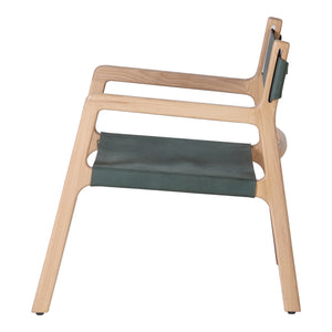 Moe's Home Kolding Chair - Elegant Mid-century Design With Soft Leather Sling Seat And Solid Ash Wood Frame Green Ash Wood Frame,Top,Grain Buffalo Leather Qn-1028-27