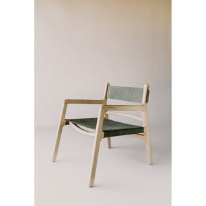 Moe's Home Kolding Chair - Elegant Mid-century Design With Soft Leather Sling Seat And Solid Ash Wood Frame Green Ash Wood Frame,Top,Grain Buffalo Leather Qn-1028-27