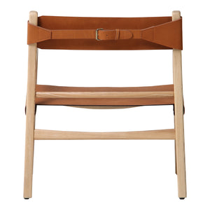 Moe's Home Kolding Chair - Elegant Mid-century Design With Soft Leather Sling Seat And Solid Ash Wood Frame Orange Upholstery, 100% Top,Grain Buffalo Hide,Ash Wood Frame Qn-1028-40