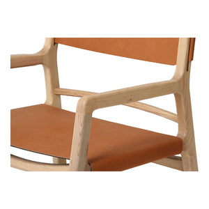 Moe's Home Kolding Chair - Elegant Mid-century Design With Soft Leather Sling Seat And Solid Ash Wood Frame Orange Upholstery, 100% Top,Grain Buffalo Hide,Ash Wood Frame Qn-1028-40
