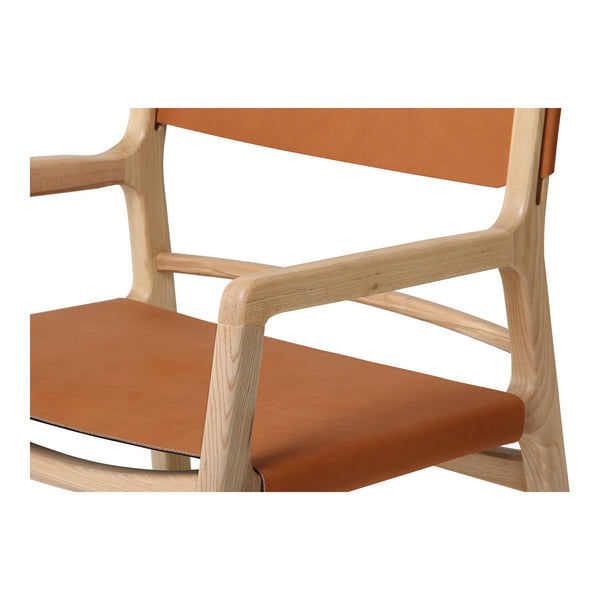 Moe's Home Kolding Chair - Elegant Mid-century Design With Soft Leather Sling Seat And Solid Ash Wood Frame Orange Upholstery, 100% Top,Grain Buffalo Hide,Ash Wood Frame Qn-1028-40