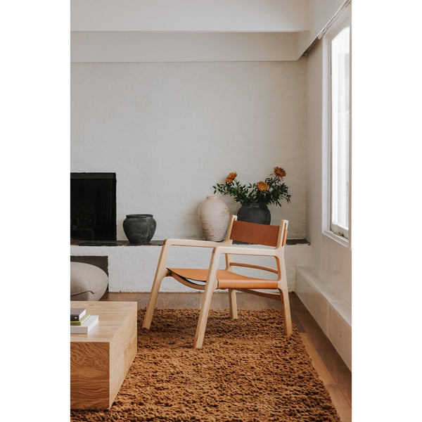 Moe's Home Kolding Chair - Elegant Mid-century Design With Soft Leather Sling Seat And Solid Ash Wood Frame Orange Upholstery, 100% Top,Grain Buffalo Hide,Ash Wood Frame Qn-1028-40