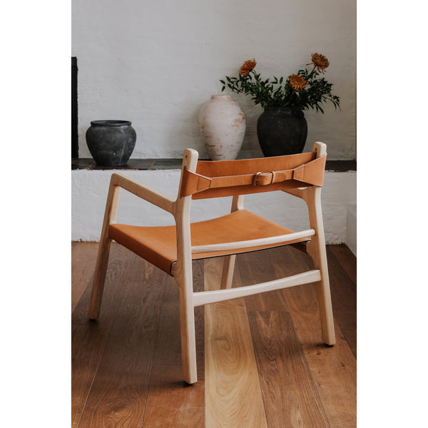 Moe's Home Kolding Chair - Elegant Mid-century Design With Soft Leather Sling Seat And Solid Ash Wood Frame Orange Upholstery, 100% Top,Grain Buffalo Hide,Ash Wood Frame Qn-1028-40