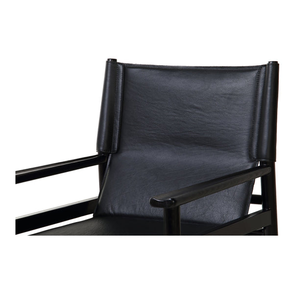 Moe's Home Remy Dining Chair - Luxurious Top-grain Buffalo Leather Sling Chair With Burnished Wood Frame Black Upholstery, Top,Grain Buffalo Leather,Ash Wood Frame Qn-1030-02