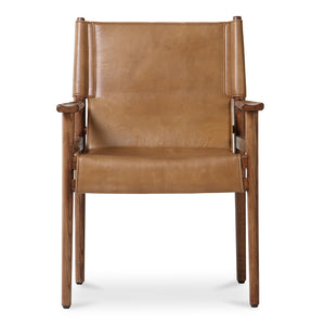 Moe's Home Remy Dining Chair - Luxurious Top-grain Buffalo Leather Sling Chair With Burnished Wood Frame Brown Upholstery, Top,Grain Buffalo Leather,Ash Wood Frame Qn-1030-03