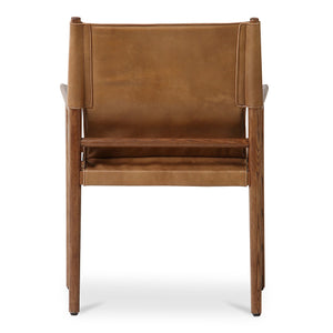 Moe's Home Remy Dining Chair - Luxurious Top-grain Buffalo Leather Sling Chair With Burnished Wood Frame Brown Upholstery, Top,Grain Buffalo Leather,Ash Wood Frame Qn-1030-03