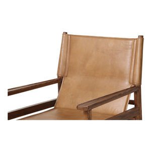 Moe's Home Remy Dining Chair - Luxurious Top-grain Buffalo Leather Sling Chair With Burnished Wood Frame Brown Upholstery, Top,Grain Buffalo Leather,Ash Wood Frame Qn-1030-03