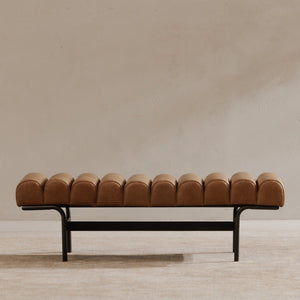 Moe's Home Harrison Bench - Luxurious Top-grain Leather & Sturdy Iron Frame For Modern Living Spaces & Style Brown Upholstery, Top,Grain Buffalo Leather,Iron Frame Qn-1031-03