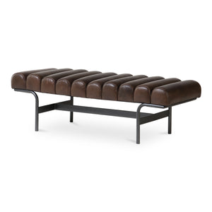 Moe's Home Harrison Bench - Luxurious Top-grain Leather & Sturdy Iron Frame For Modern Living Spaces & Style Brown Upholstery, Top,Grain Buffalo Leather,Iron Frame Qn-1031-20