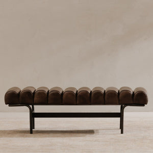 Moe's Home Harrison Bench - Luxurious Top-grain Leather & Sturdy Iron Frame For Modern Living Spaces & Style Brown Upholstery, Top,Grain Buffalo Leather,Iron Frame Qn-1031-20