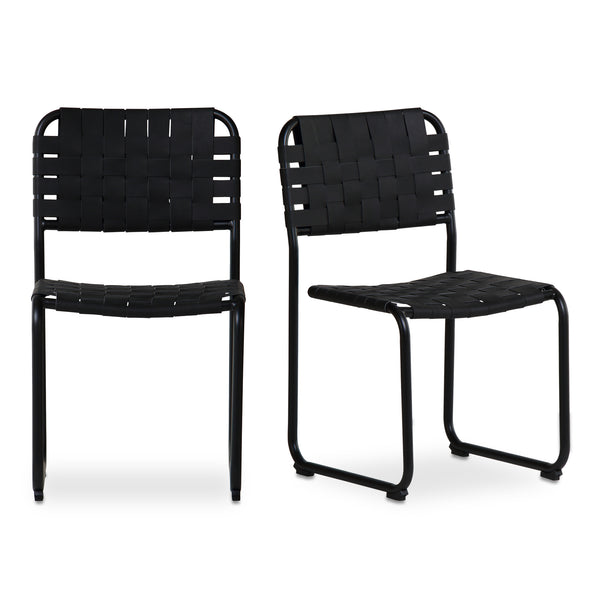 Moe's Home Moma Dining Chair Set Of 2 - Handmade Leather And Iron Frame, Modern Industrial Design For Dining Black Top Grain Leather,Iron Frame Qn-1032-02