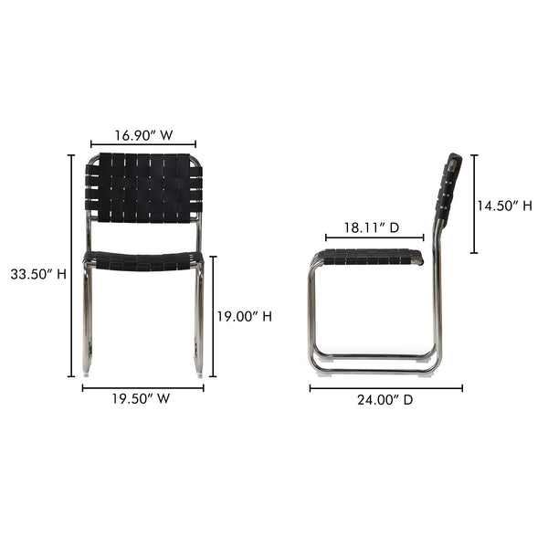 Moe's Home Moma Stainless Steel Dining Chairs - Elegant Industrial Design With Handwoven Leather Straps Black Top Grain Leather,Stainless Steel Frame Qn-1033-02