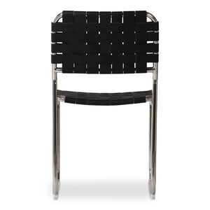 Moe's Home Moma Stainless Steel Dining Chairs - Elegant Industrial Design With Handwoven Leather Straps Black Top Grain Leather,Stainless Steel Frame Qn-1033-02