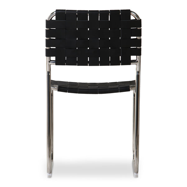 Moe's Home Moma Stainless Steel Dining Chairs - Elegant Industrial Design With Handwoven Leather Straps Black Top Grain Leather,Stainless Steel Frame Qn-1033-02