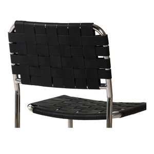 Moe's Home Moma Stainless Steel Dining Chairs - Elegant Industrial Design With Handwoven Leather Straps Black Top Grain Leather,Stainless Steel Frame Qn-1033-02