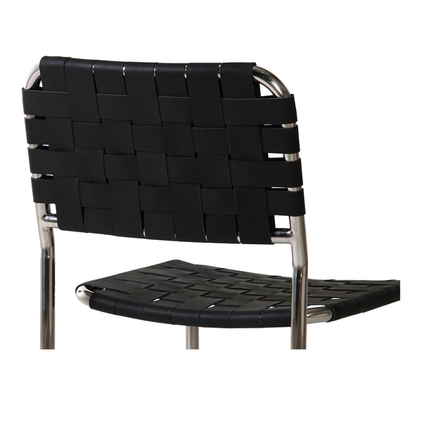 Moe's Home Moma Stainless Steel Dining Chairs - Elegant Industrial Design With Handwoven Leather Straps Black Top Grain Leather,Stainless Steel Frame Qn-1033-02