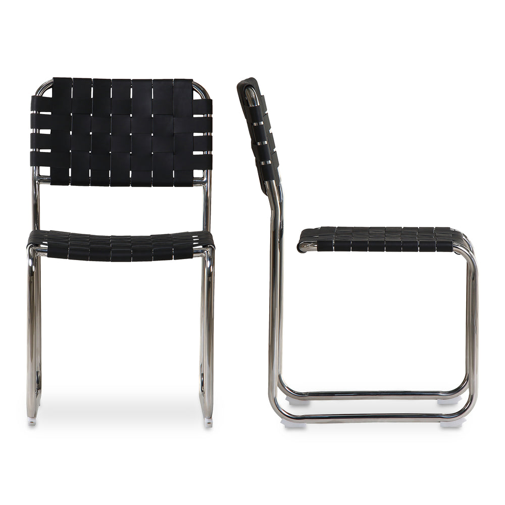 Moe's Home Moma Stainless Steel Dining Chairs - Elegant Industrial Design With Handwoven Leather Straps Black Top Grain Leather,Stainless Steel Frame Qn-1033-02