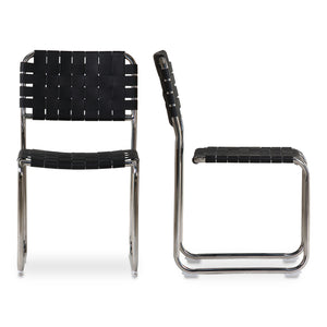 Moe's Home Moma Stainless Steel Dining Chairs - Elegant Industrial Design With Handwoven Leather Straps Black Top Grain Leather,Stainless Steel Frame Qn-1033-02