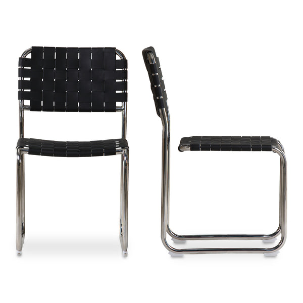 Moe's Home Moma Stainless Steel Dining Chairs - Elegant Industrial Design With Handwoven Leather Straps Black Top Grain Leather,Stainless Steel Frame Qn-1033-02