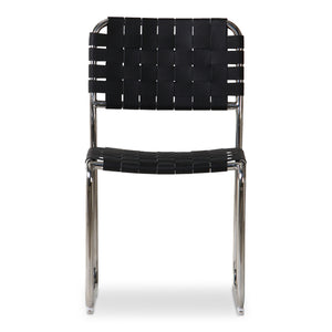 Moe's Home Moma Stainless Steel Dining Chairs - Elegant Industrial Design With Handwoven Leather Straps Black Top Grain Leather,Stainless Steel Frame Qn-1033-02