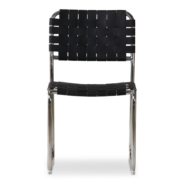 Moe's Home Moma Stainless Steel Dining Chairs - Elegant Industrial Design With Handwoven Leather Straps Black Top Grain Leather,Stainless Steel Frame Qn-1033-02