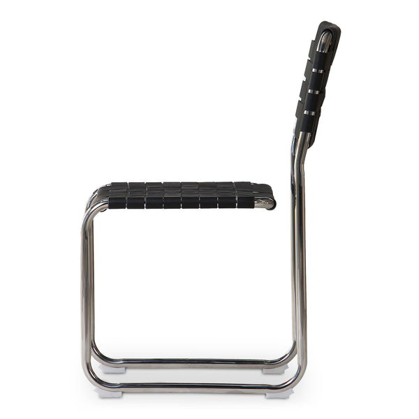 Moe's Home Moma Stainless Steel Dining Chairs - Elegant Industrial Design With Handwoven Leather Straps Black Top Grain Leather,Stainless Steel Frame Qn-1033-02