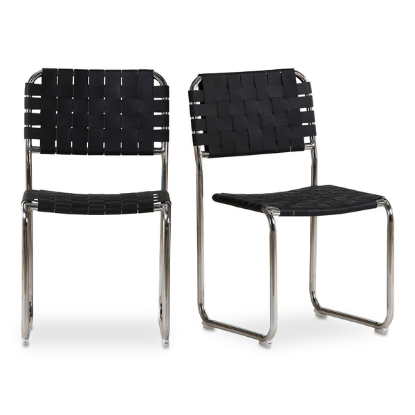 Moe's Home Moma Stainless Steel Dining Chairs - Elegant Industrial Design With Handwoven Leather Straps Black Top Grain Leather,Stainless Steel Frame Qn-1033-02
