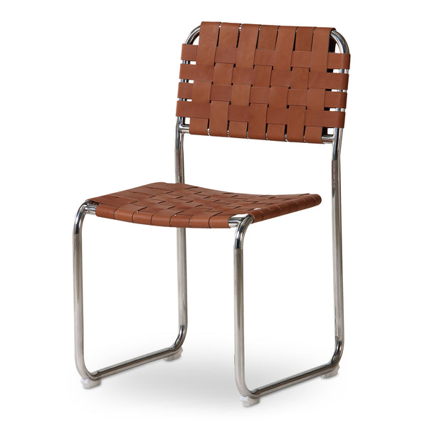 Moe's Home Moma Stainless Steel Dining Chairs - Elegant Industrial Design With Handwoven Leather Straps Brown Top Grain Leather,Stainless Steel Frame Qn-1033-03