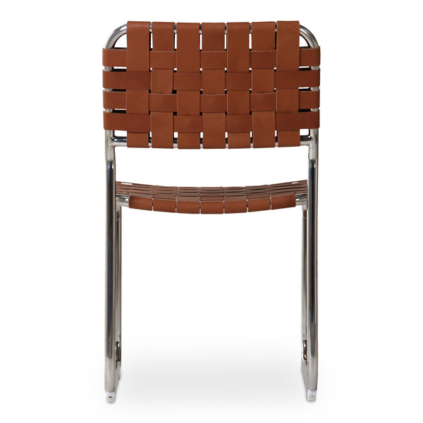 Moe's Home Moma Stainless Steel Dining Chairs - Elegant Industrial Design With Handwoven Leather Straps Brown Top Grain Leather,Stainless Steel Frame Qn-1033-03