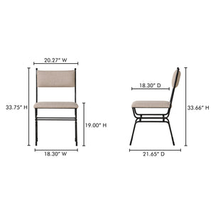 Moe's Home Posta Dining Chair - Vintage Italian Elegance With Hammered Metal Frame And Plush Upholstered Comfort Beige Upholstery, 81% Polyester,14% Acrylic,5% Linen,Hammered Iron Qn-1034-34