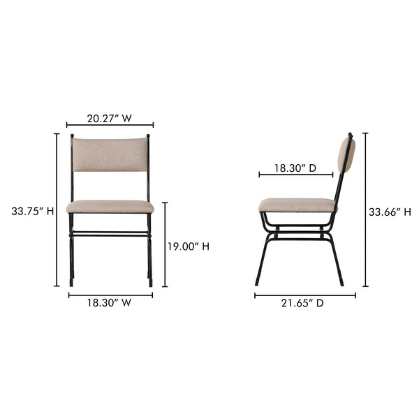 Moe's Home Posta Dining Chair - Vintage Italian Elegance With Hammered Metal Frame And Plush Upholstered Comfort Beige Upholstery, 81% Polyester,14% Acrylic,5% Linen,Hammered Iron Qn-1034-34
