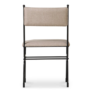 Moe's Home Posta Dining Chair - Vintage Italian Elegance With Hammered Metal Frame And Plush Upholstered Comfort Beige Upholstery, 81% Polyester,14% Acrylic,5% Linen,Hammered Iron Qn-1034-34