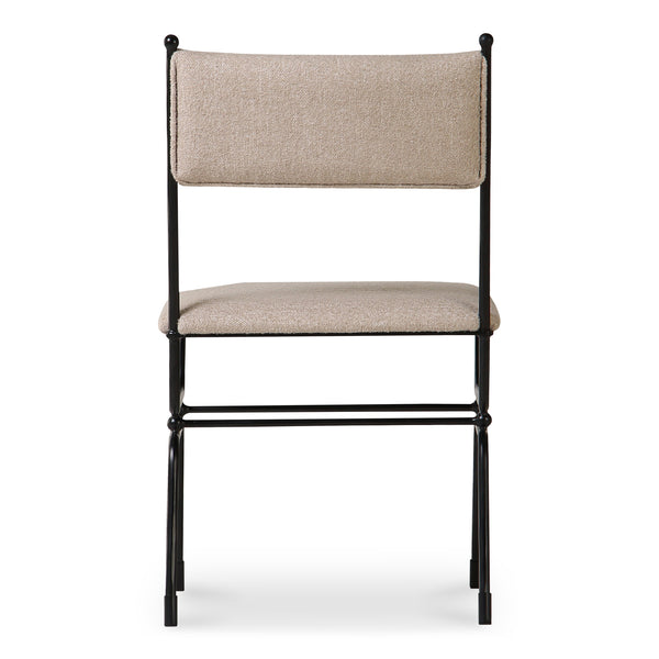 Moe's Home Posta Dining Chair - Vintage Italian Elegance With Hammered Metal Frame And Plush Upholstered Comfort Beige Upholstery, 81% Polyester,14% Acrylic,5% Linen,Hammered Iron Qn-1034-34