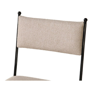Moe's Home Posta Dining Chair - Vintage Italian Elegance With Hammered Metal Frame And Plush Upholstered Comfort Beige Upholstery, 81% Polyester,14% Acrylic,5% Linen,Hammered Iron Qn-1034-34