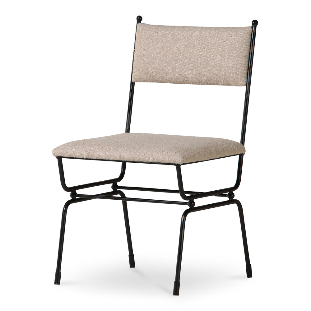 Moe's Home Posta Dining Chair - Vintage Italian Elegance With Hammered Metal Frame And Plush Upholstered Comfort Beige Upholstery, 81% Polyester,14% Acrylic,5% Linen,Hammered Iron Qn-1034-34
