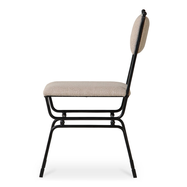 Moe's Home Posta Dining Chair - Vintage Italian Elegance With Hammered Metal Frame And Plush Upholstered Comfort Beige Upholstery, 81% Polyester,14% Acrylic,5% Linen,Hammered Iron Qn-1034-34
