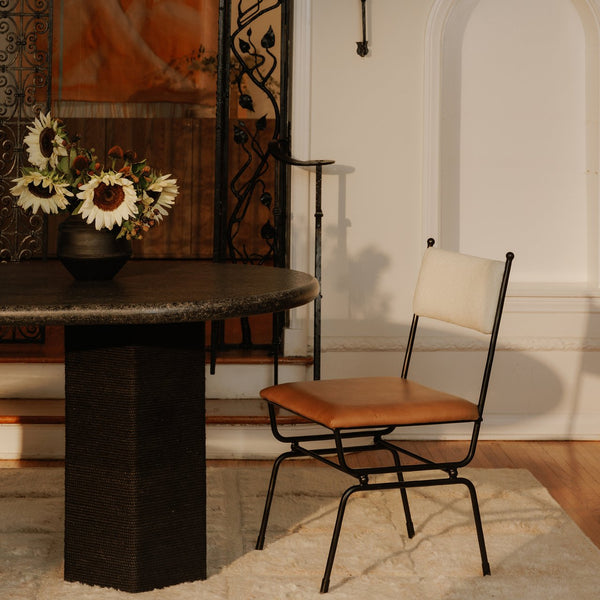 Moe's Home Posta Dining Chair - Vintage Italian Elegance With Hammered Metal Frame And Plush Upholstered Comfort Multicolor Buffalo Leather Back,Upholstery, 100% Polyester Qn-1034-37