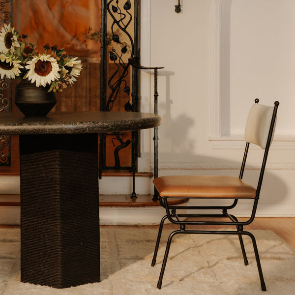 Moe's Home Posta Dining Chair - Vintage Italian Elegance With Hammered Metal Frame And Plush Upholstered Comfort Multicolor Buffalo Leather Back,Upholstery, 100% Polyester Qn-1034-37