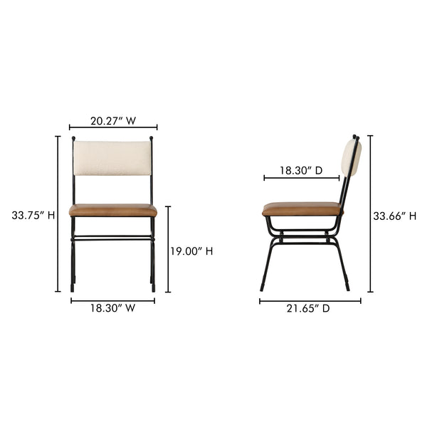 Moe's Home Posta Dining Chair - Vintage Italian Elegance With Hammered Metal Frame And Plush Upholstered Comfort Multicolor Buffalo Leather Back,Upholstery, 100% Polyester Qn-1034-37