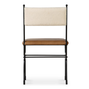 Moe's Home Posta Dining Chair - Vintage Italian Elegance With Hammered Metal Frame And Plush Upholstered Comfort Multicolor Buffalo Leather Back,Upholstery, 100% Polyester Qn-1034-37