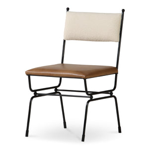 Moe's Home Posta Dining Chair - Vintage Italian Elegance With Hammered Metal Frame And Plush Upholstered Comfort Multicolor Buffalo Leather Back,Upholstery, 100% Polyester Qn-1034-37